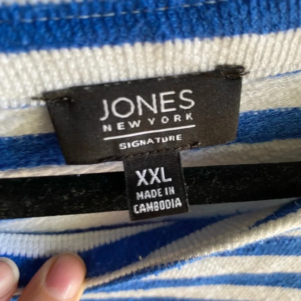 Jones New York Blue And White Striped Sweater Lace Up Shoulder Size XXL EUC - Picture 2 of 5